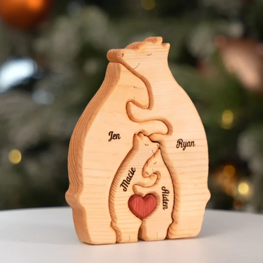 Personalizované drevené rodinné puzzle s medveďom