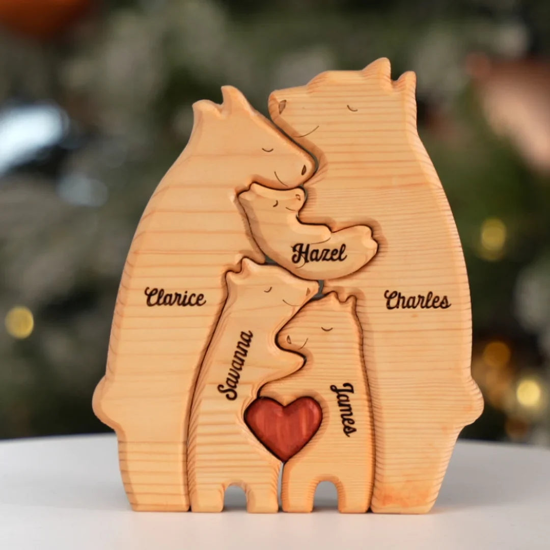Personalizované drevené rodinné puzzle s medveďom